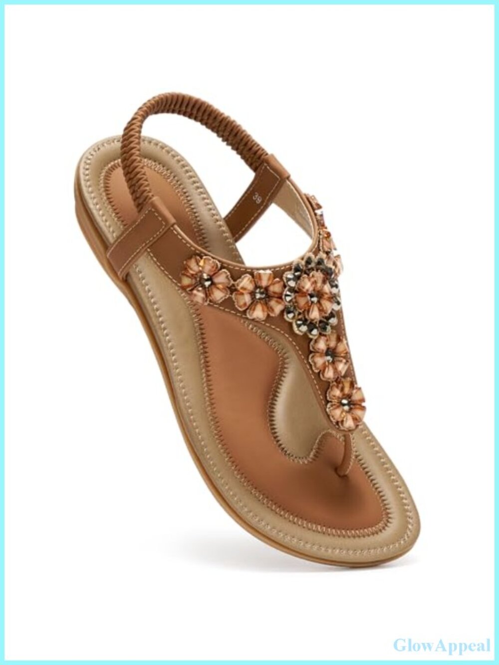 Womens Flat Sandals Dressy Bohemian Rhinestone T-Strap Non-Slip Summer